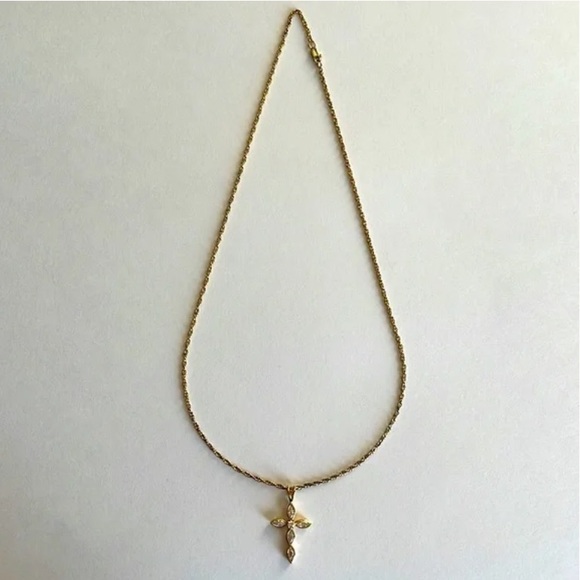 Crystal Cross Pendant on Gold Overlay 925 Sterling Silver Necklace - Picture 4 of 7